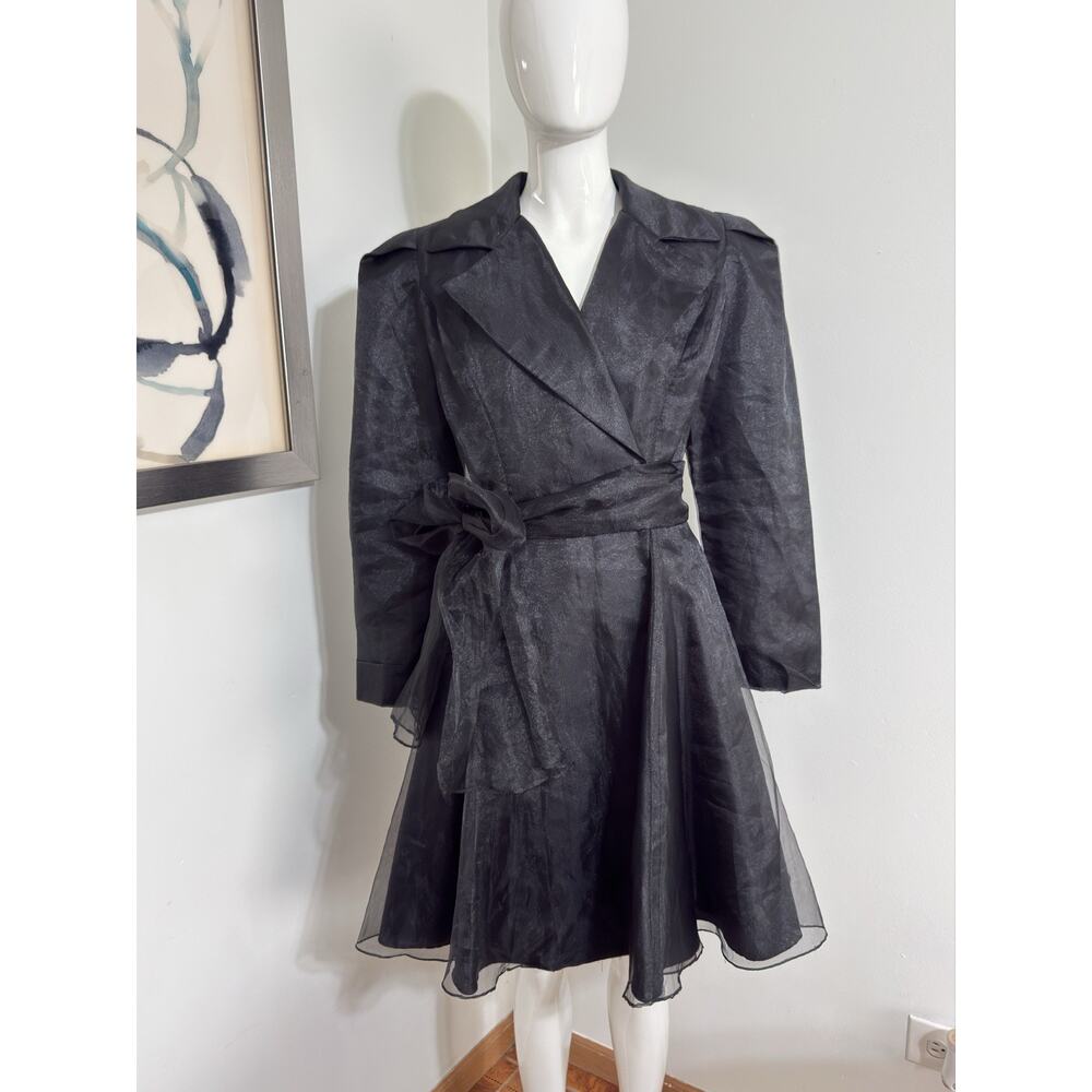 De Laru by Joseph Lara Black Organza Trench Coat Dress Gothic Witchy Formal 5/6
